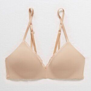 Aerie 36D Bra Wireless Lightly Lined Lace Full Coverage Comfort Comfy Tan Nude